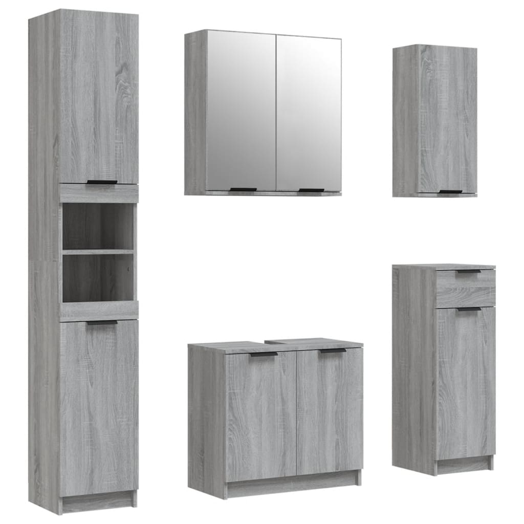 Set Mobili da Bagno 5 pz Grigio Sonoma in Legno Multistrato 3115858