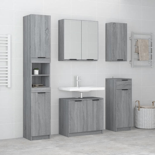 Set Mobili da Bagno 5 pz Grigio Sonoma in Legno Multistrato 3115858