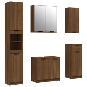 Set Mobili da Bagno 5 pz Rovere Marrone in Legno Multistrato 3115859