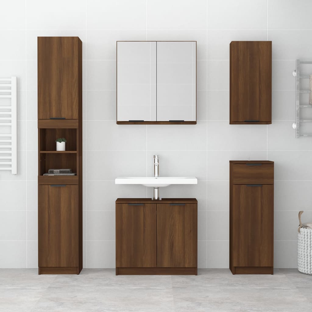 Set Mobili da Bagno 5 pz Rovere Marrone in Legno Multistrato 3115859