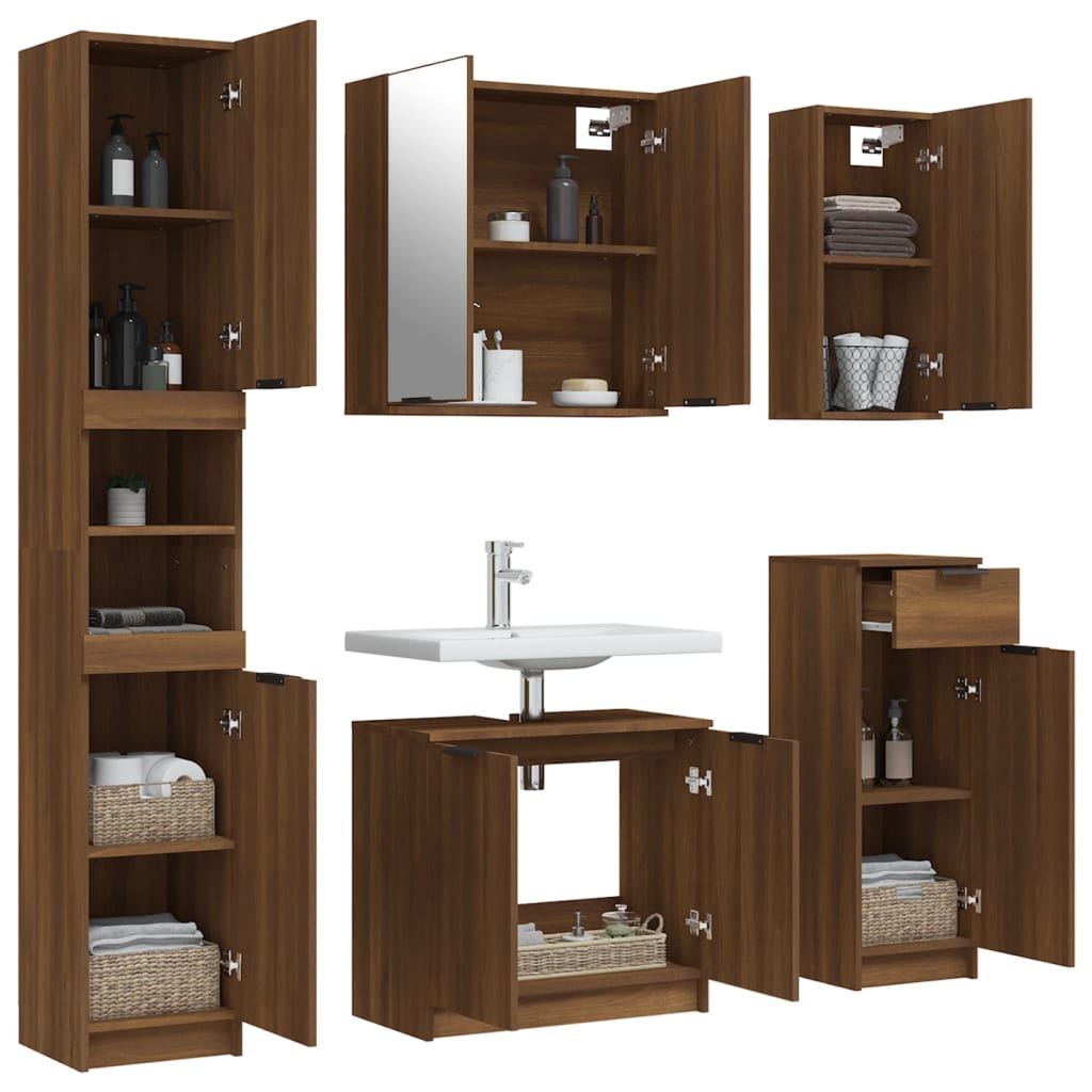 Set Mobili da Bagno 5 pz Rovere Marrone in Legno Multistrato 3115859