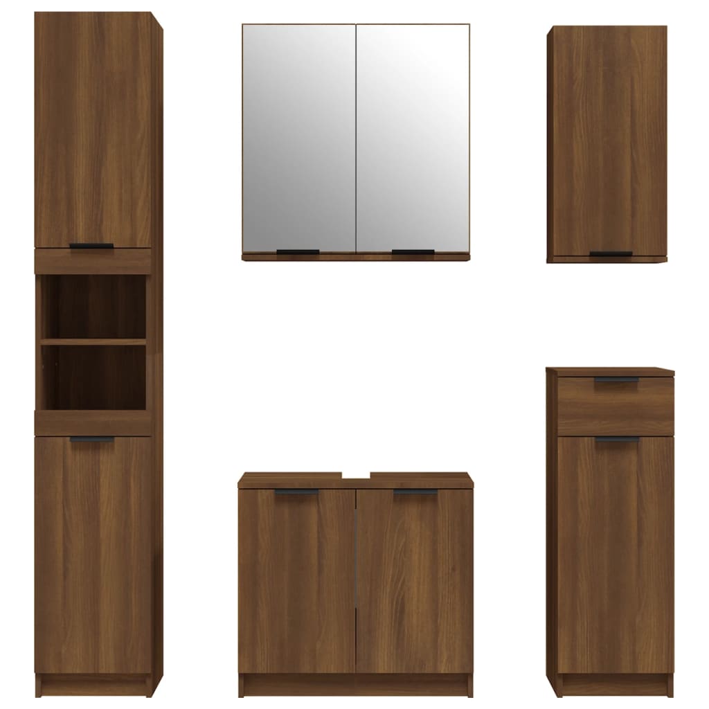 Set Mobili da Bagno 5 pz Rovere Marrone in Legno Multistrato 3115859