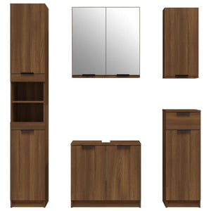 Set Mobili da Bagno 5 pz Rovere Marrone in Legno Multistrato 3115859