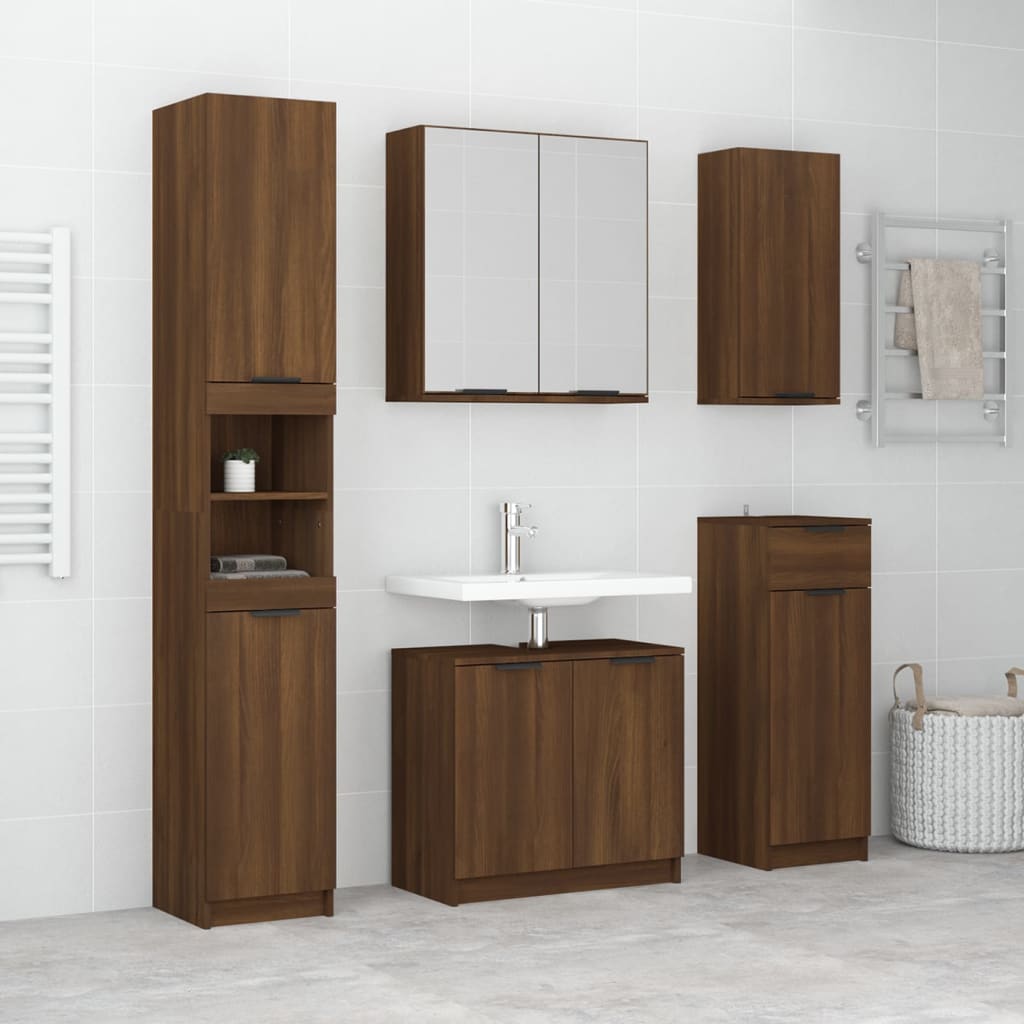 Set Mobili da Bagno 5 pz Rovere Marrone in Legno Multistrato 3115859