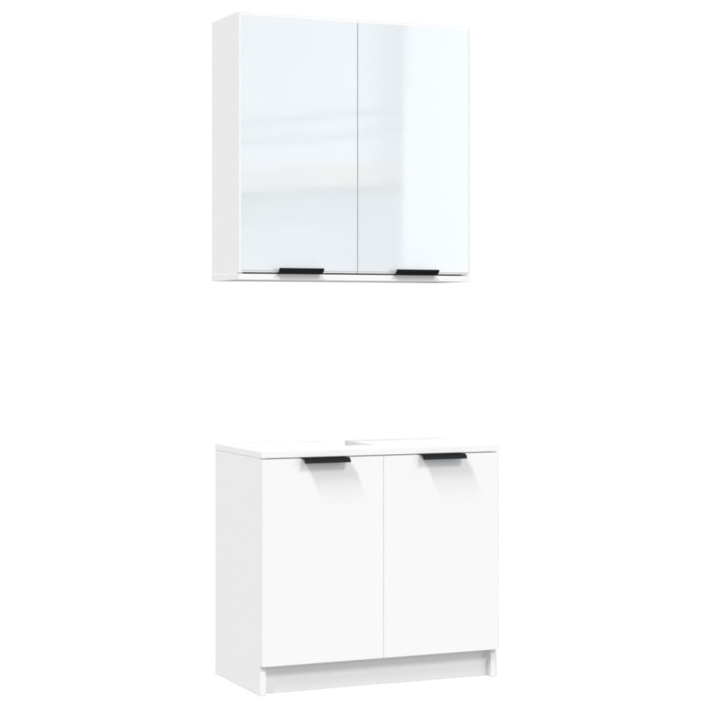 Set di Mobili da Bagno 2 pz Bianco in Legno Multistrato