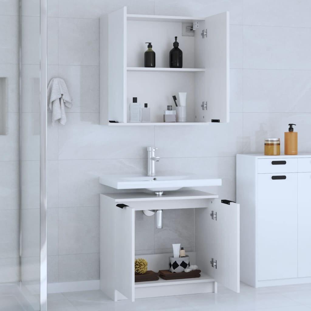 Set di Mobili da Bagno 2 pz Bianco in Legno Multistrato 3115860