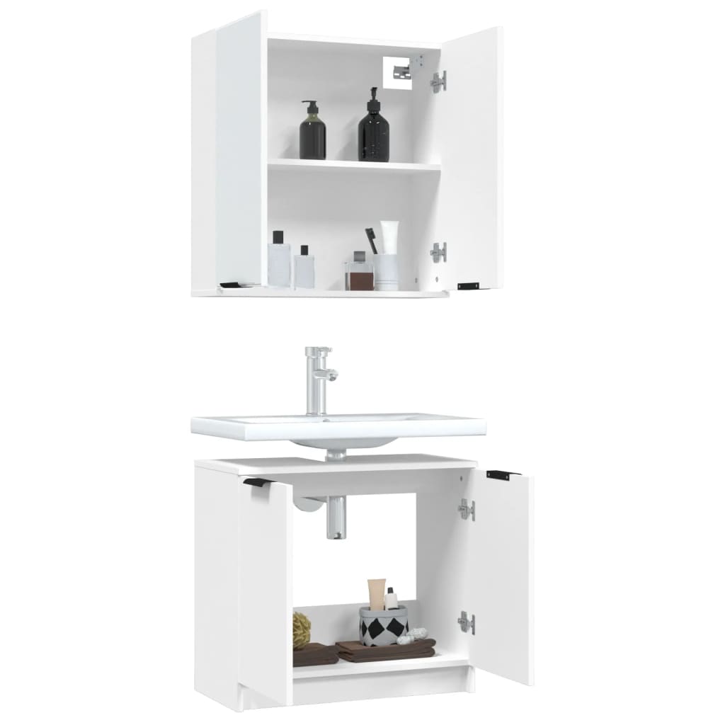 Set di Mobili da Bagno 2 pz Bianco in Legno Multistrato 3115860