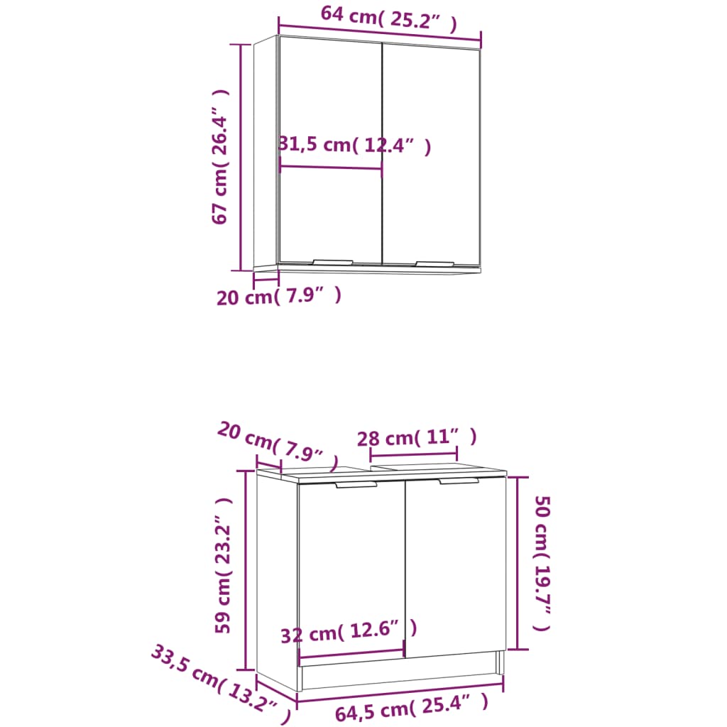 Set di Mobili da Bagno 2 pz Bianco in Legno Multistrato 3115860