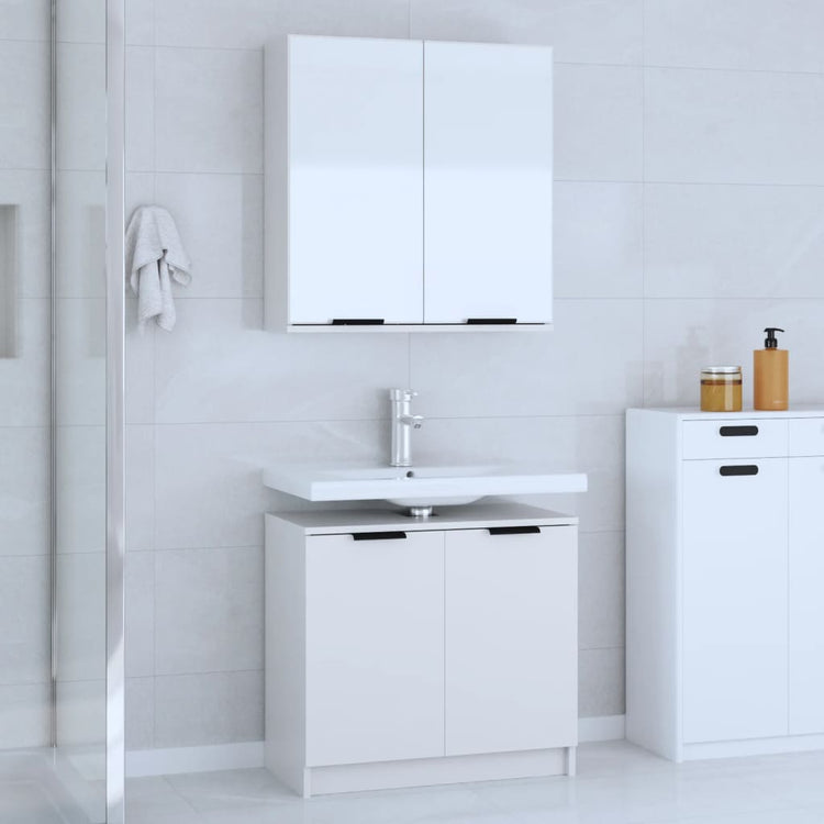 Set di Mobili da Bagno 2 pz Bianco in Legno Multistrato