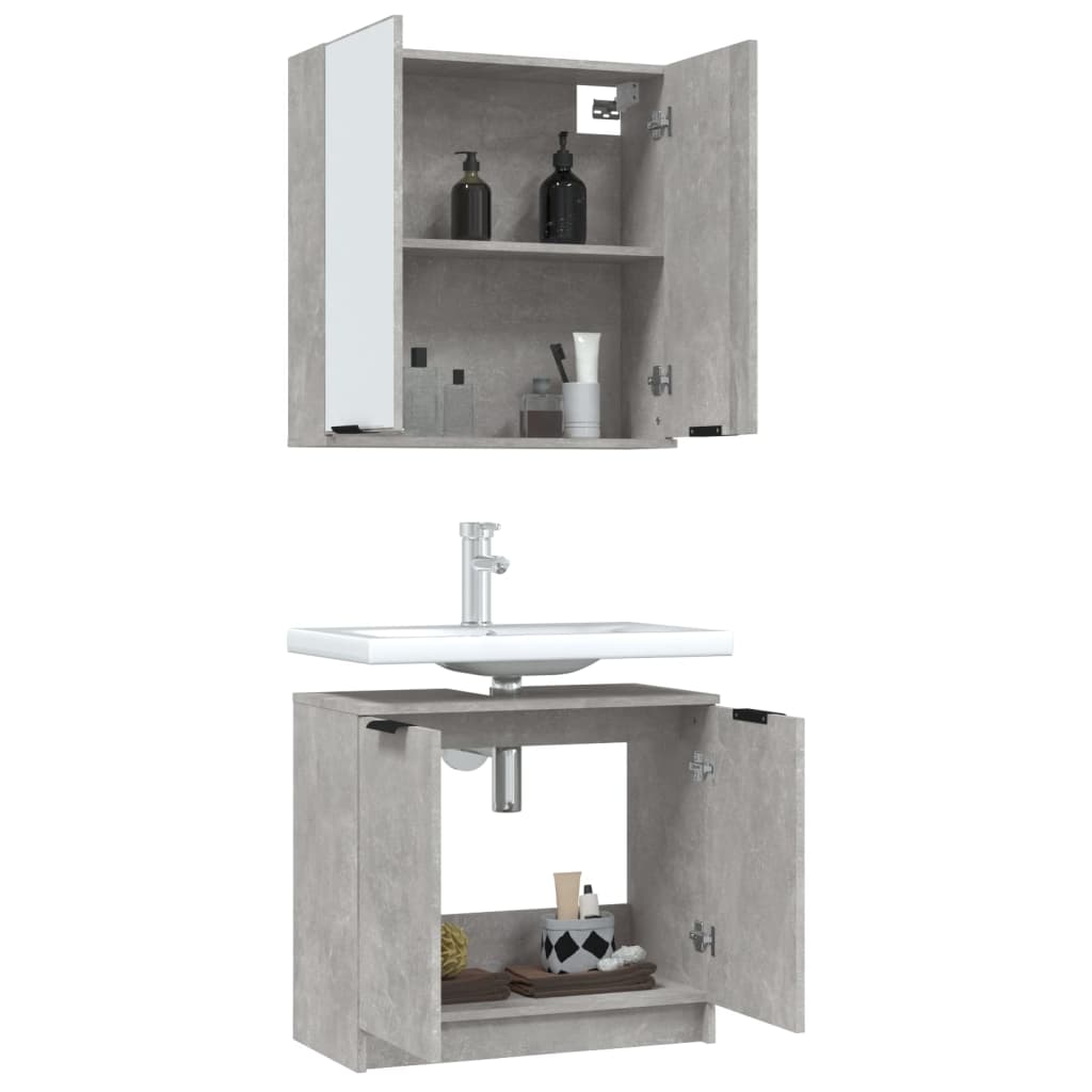 Set di Mobili da Bagno 2 pz Grigio Cemento in Legno Multistrato cod mxl 20627