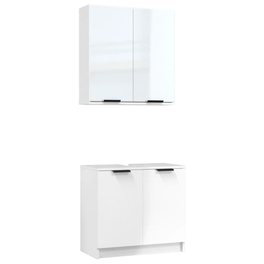 Set di Mobili da Bagno 2 pz Bianco Lucido in Legno Multistrato 3115864