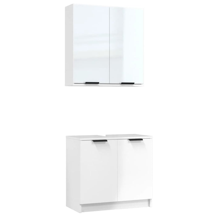 Set di Mobili da Bagno 2 pz Bianco Lucido in Legno Multistrato