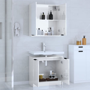 Set di Mobili da Bagno 2 pz Bianco Lucido in Legno Multistrato