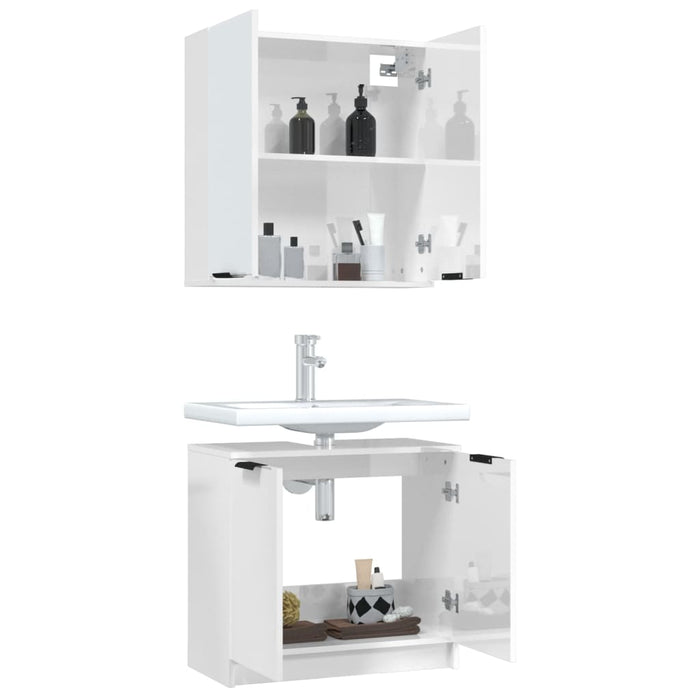 Set di Mobili da Bagno 2 pz Bianco Lucido in Legno Multistrato