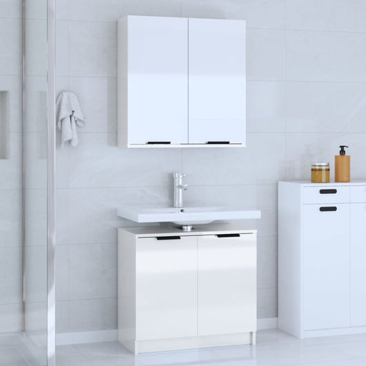 Set di Mobili da Bagno 2 pz Bianco Lucido in Legno Multistrato 3115864