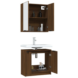 Set di Mobili da Bagno 2 pz Rovere Marrone in Legno Multistrato cod mxl 22949