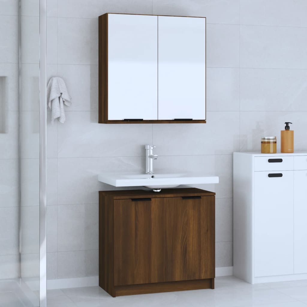 Set di Mobili da Bagno 2 pz Rovere Marrone in Legno Multistrato cod mxl 22949