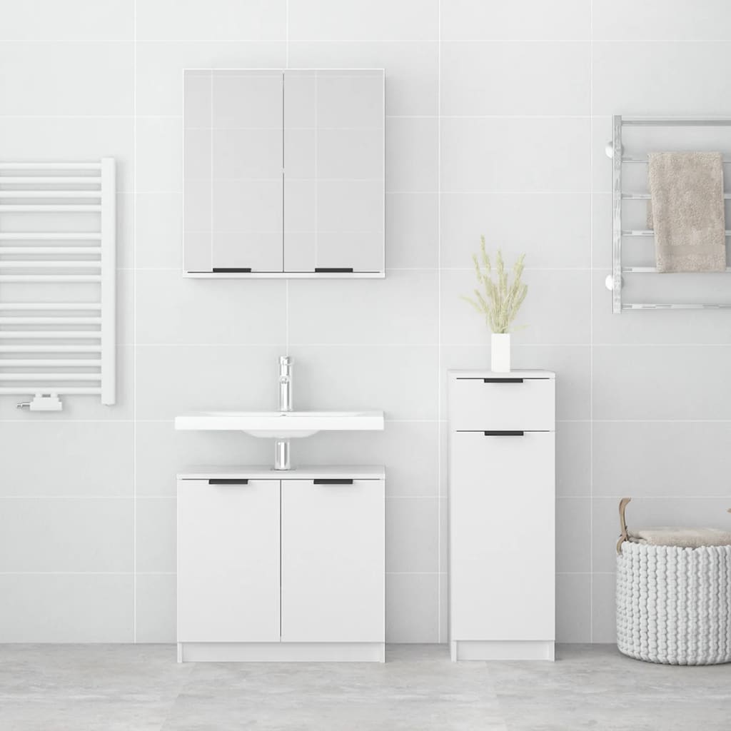 Set di Mobili da Bagno 3 pz Bianco in Legno Multistrato cod mxl 31378