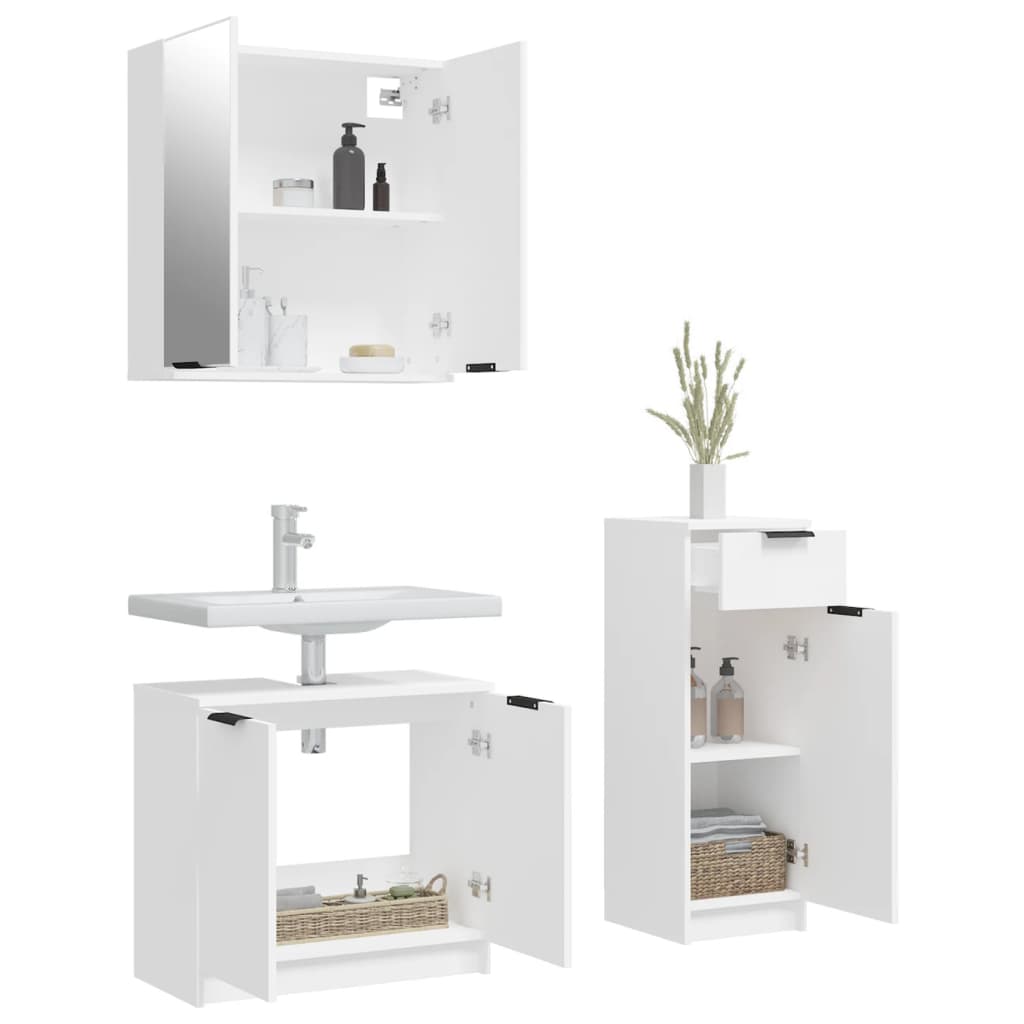 Set di Mobili da Bagno 3 pz Bianco in Legno Multistrato cod mxl 31378