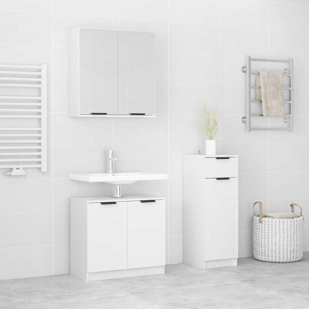 Set di Mobili da Bagno 3 pz Bianco in Legno Multistrato 3115868