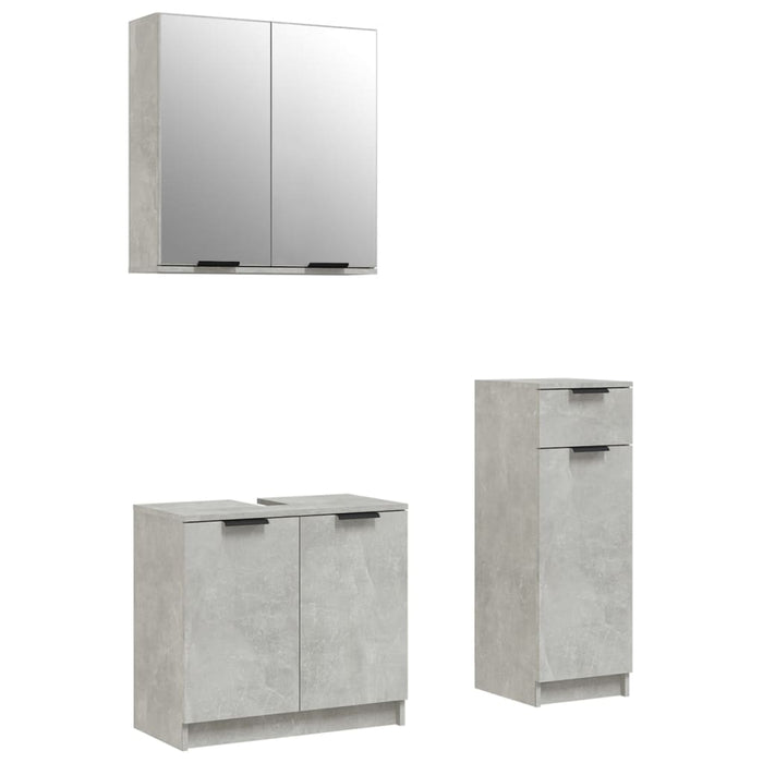 Set di Mobili da Bagno 3 pz Grigio Cemento in Legno Multistrato cod mxl 20628