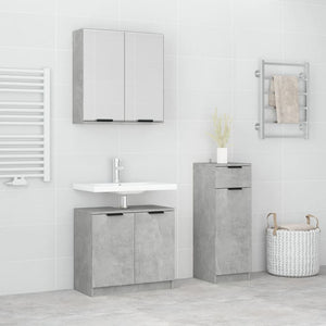 Set di Mobili da Bagno 3 pz Grigio Cemento in Legno Multistrato cod mxl 20628