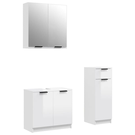 Set Mobili da Bagno 3 pz Bianco Lucido in Legno Multistrato 3115872