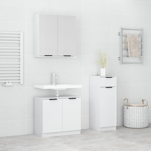 Set Mobili da Bagno 3 pz Bianco Lucido in Legno Multistrato 3115872