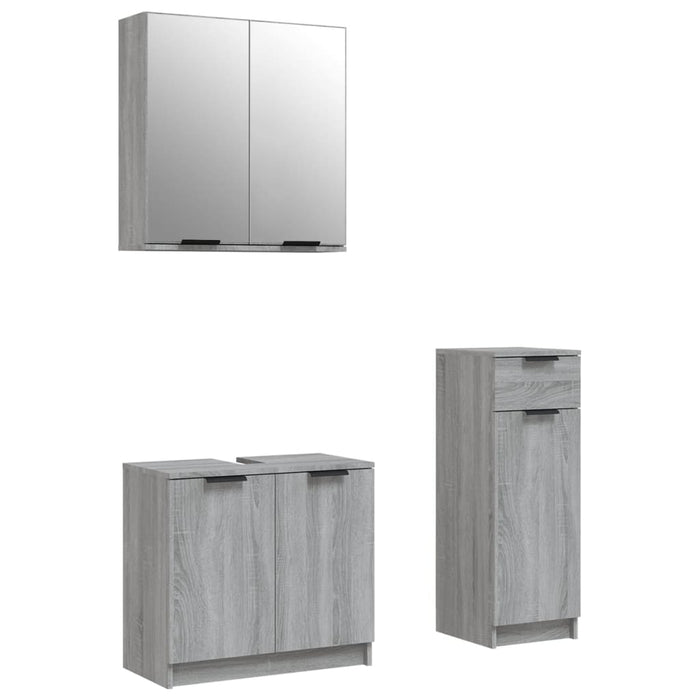 Set di Mobili da Bagno 3 pz Grigio Sonoma in Legno Multistrato cod mxl 12646