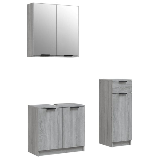 Set Mobili da Bagno 3 pz Grigio Sonoma in Legno Multistrato 3115874