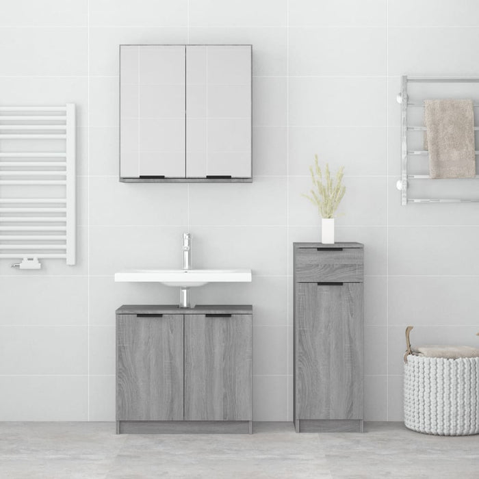 Set di Mobili da Bagno 3 pz Grigio Sonoma in Legno Multistrato cod mxl 12646