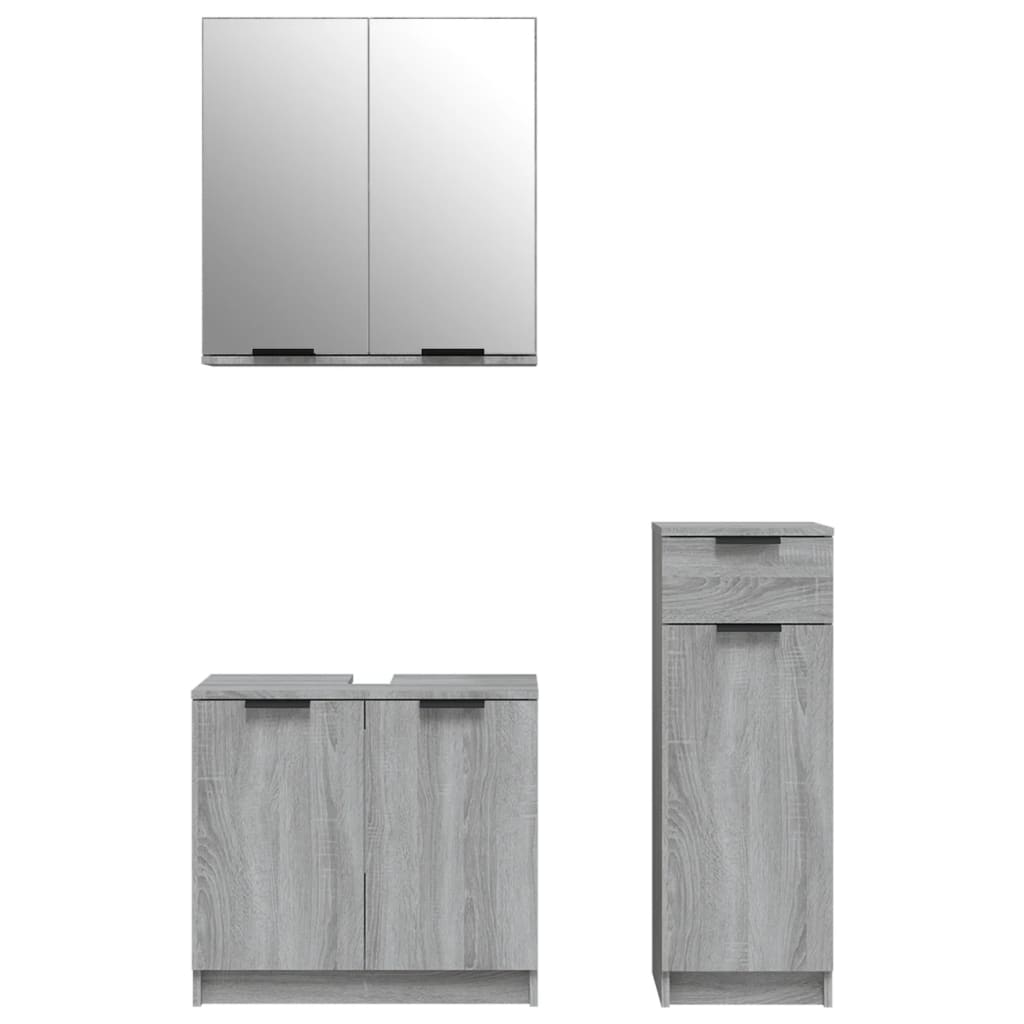 Set di Mobili da Bagno 3 pz Grigio Sonoma in Legno Multistrato cod mxl 12646