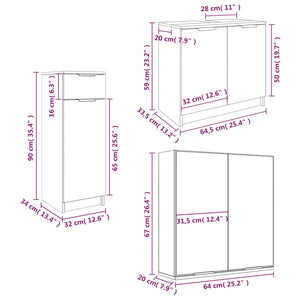 Set di Mobili da Bagno 3 pz Grigio Sonoma in Legno Multistrato cod mxl 12646