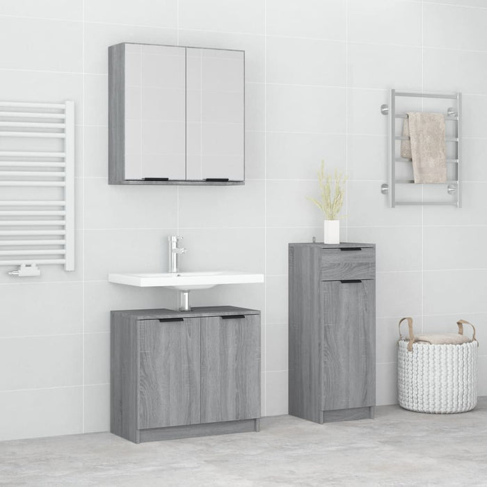 Set di Mobili da Bagno 3 pz Grigio Sonoma in Legno Multistrato cod mxl 12646