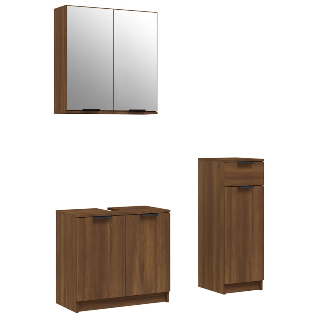 Set Mobili da Bagno 3 pz Rovere Marrone in Legno Multistrato 3115875