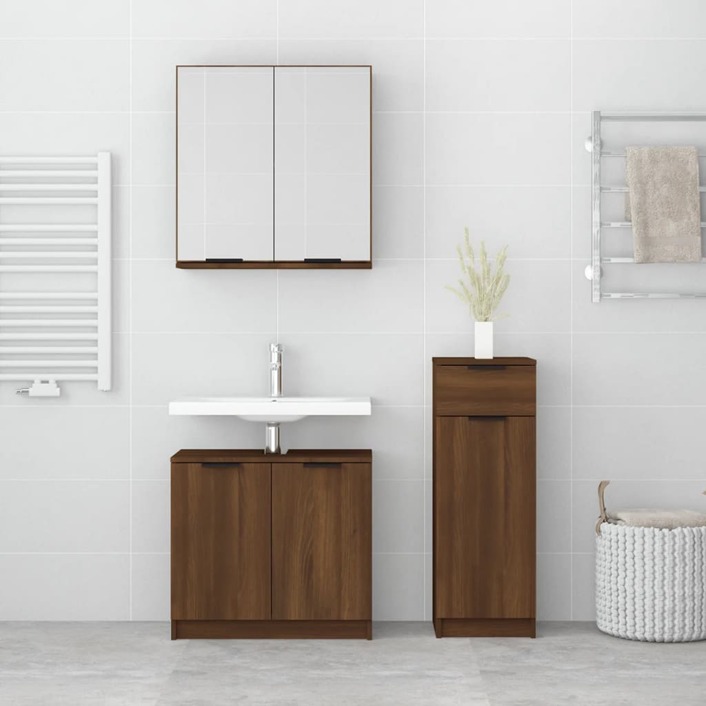 Set Mobili da Bagno 3 pz Rovere Marrone in Legno Multistrato 3115875