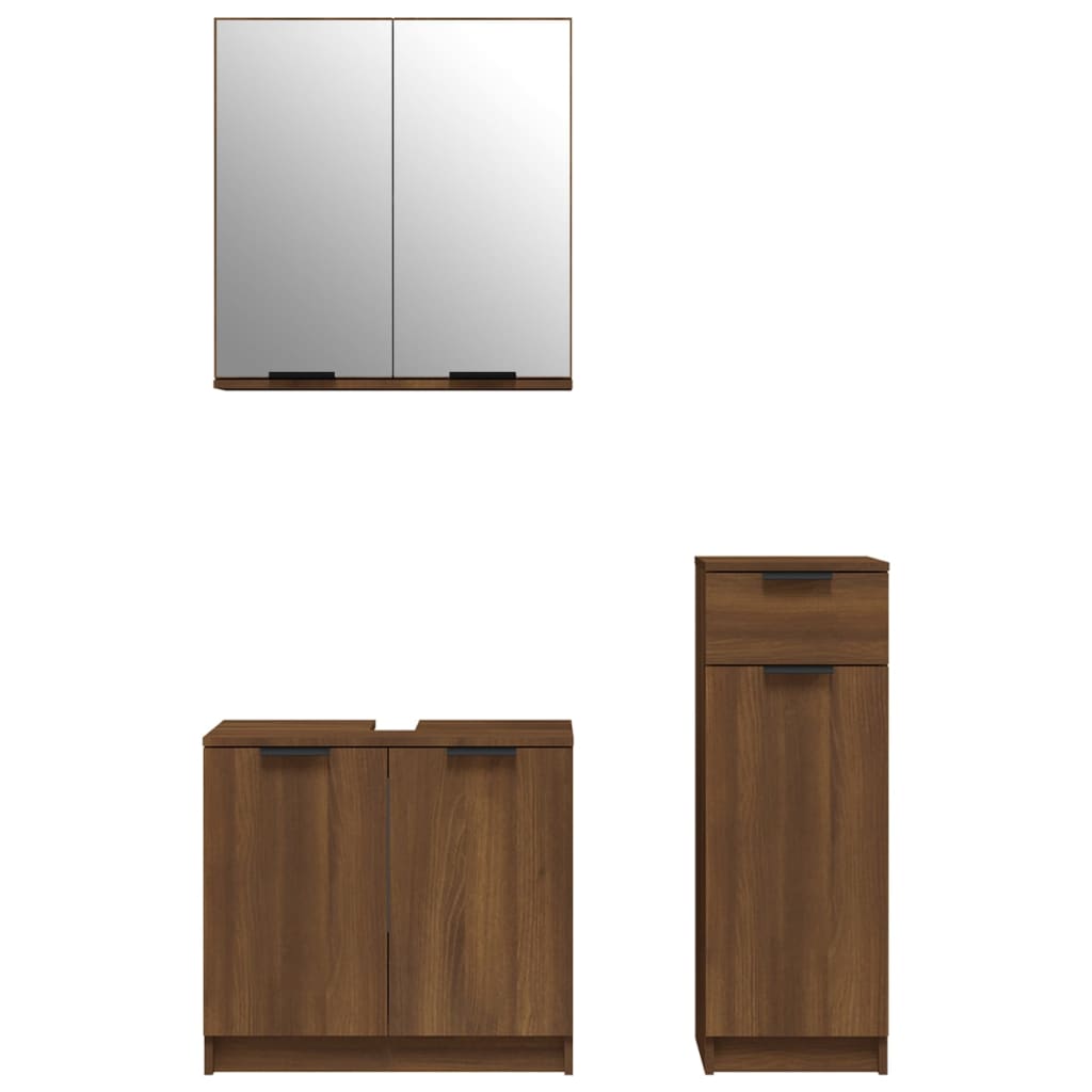 Set Mobili da Bagno 3 pz Rovere Marrone in Legno Multistrato 3115875