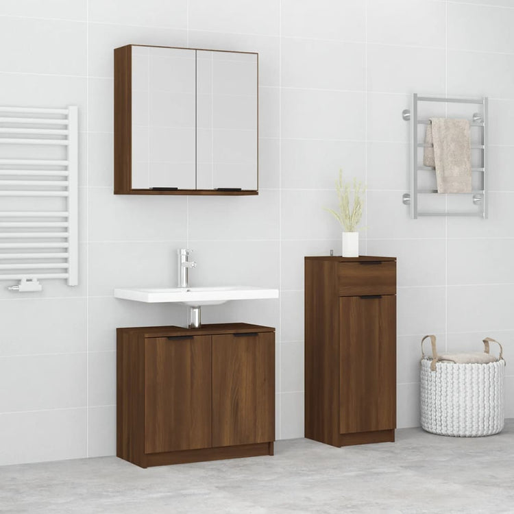 Set Mobili da Bagno 3 pz Rovere Marrone in Legno Multistrato cod mxl 22954