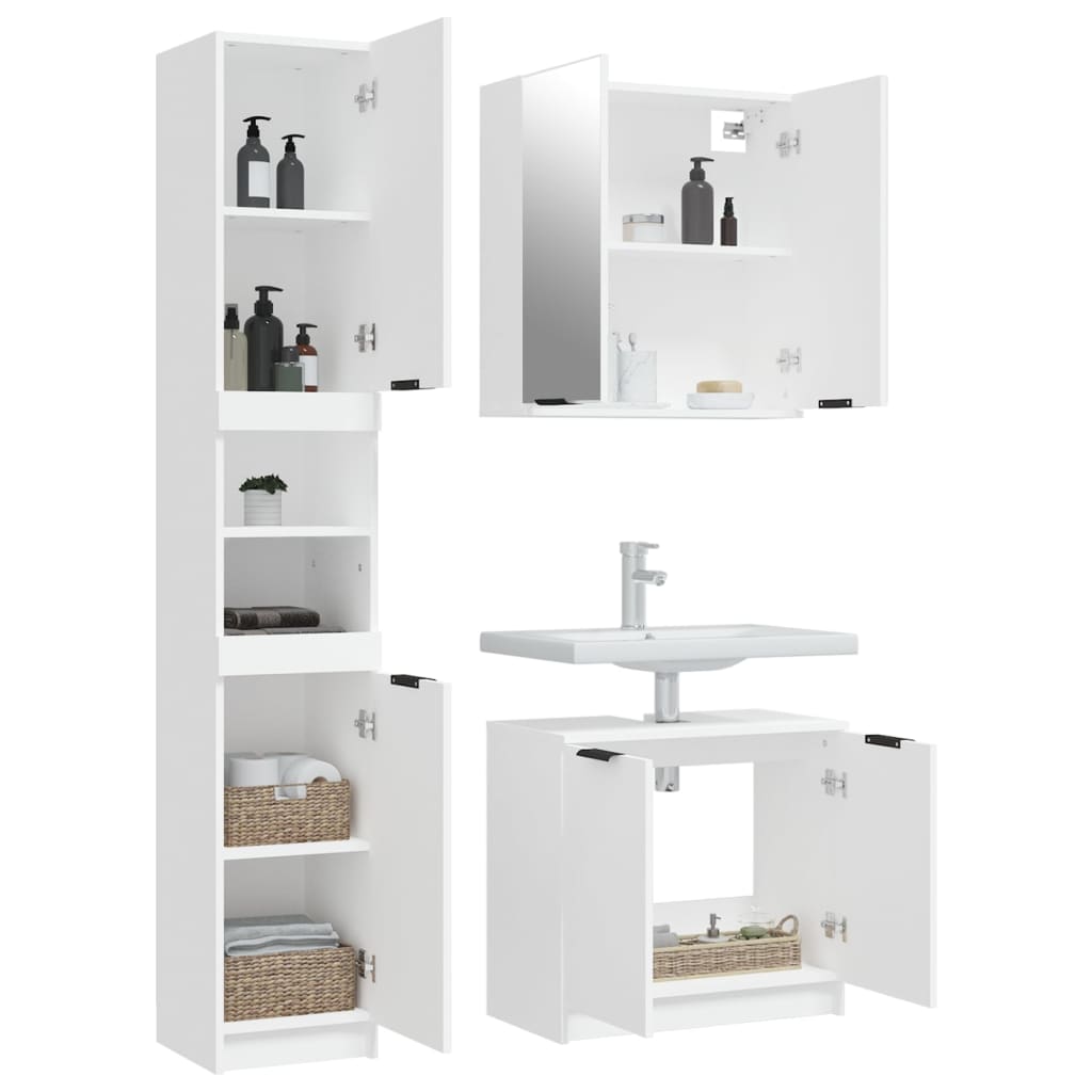 Set di Mobili da Bagno 3 pz Bianco in Legno Multistrato 3115876