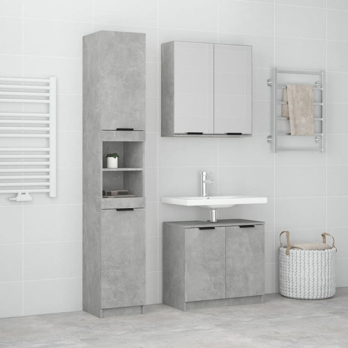 Set Mobili da Bagno 3 pz Grigio Cemento in Legno Multistrato cod mxl 19964