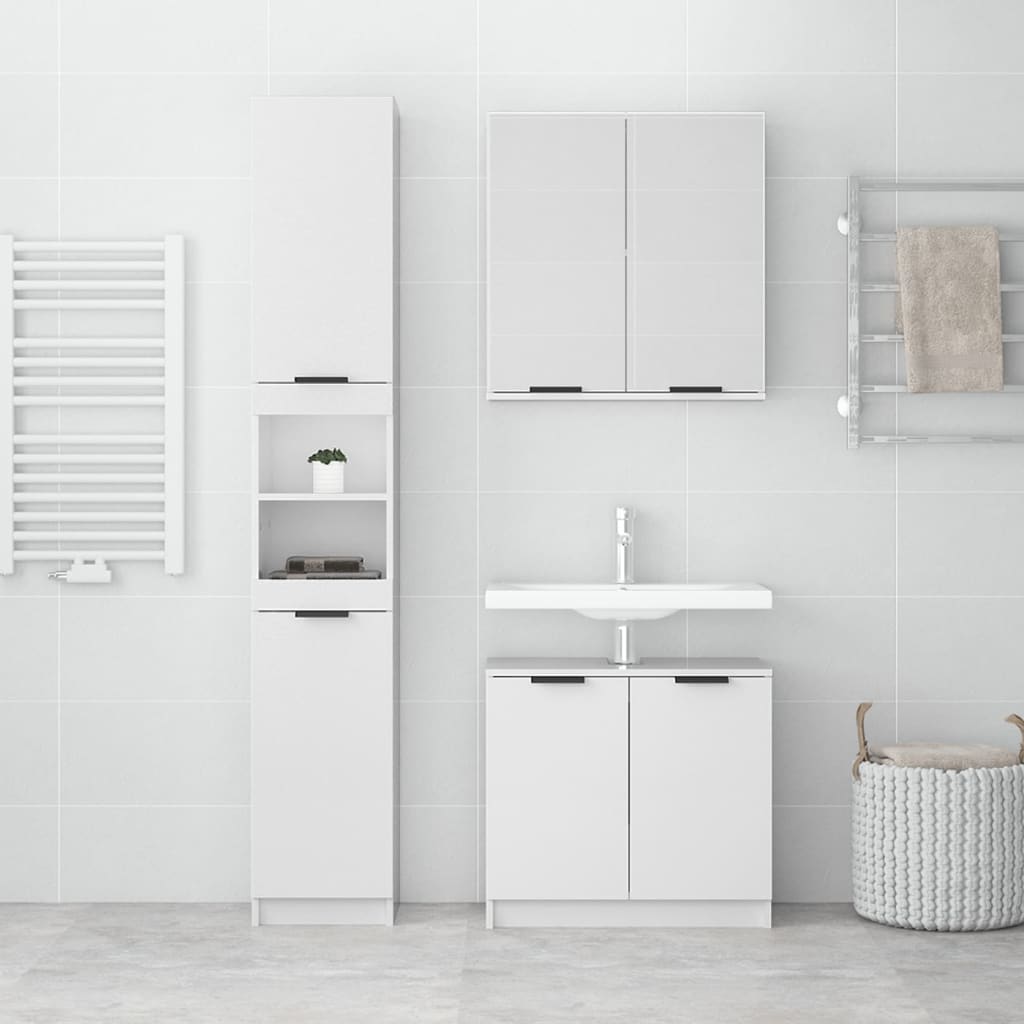 Set Mobili da Bagno 3 pz Bianco Lucido in Legno Multistrato 3115880