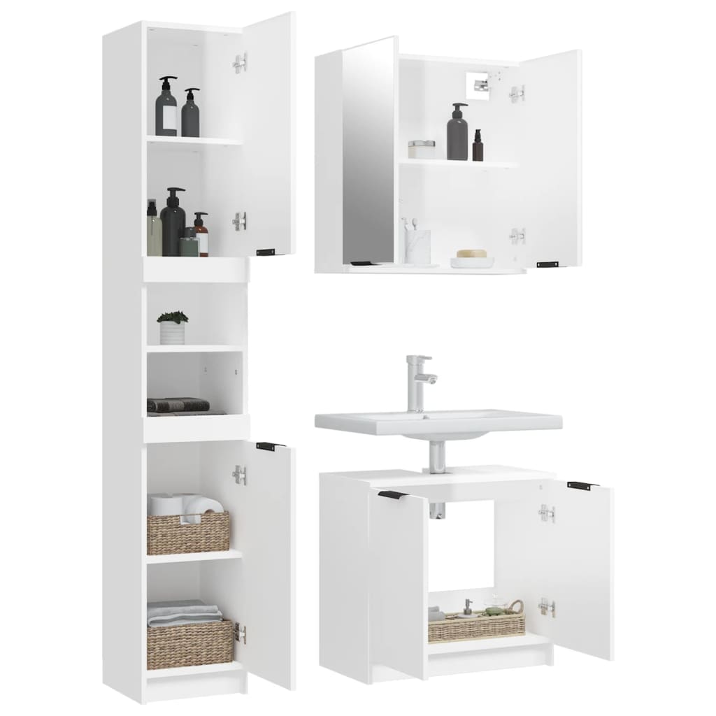 Set Mobili da Bagno 3 pz Bianco Lucido in Legno Multistrato 3115880