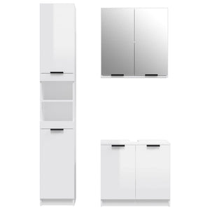 Set Mobili da Bagno 3 pz Bianco Lucido in Legno Multistrato 3115880