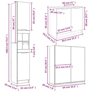 Set Mobili da Bagno 3 pz Bianco Lucido in Legno Multistrato 3115880