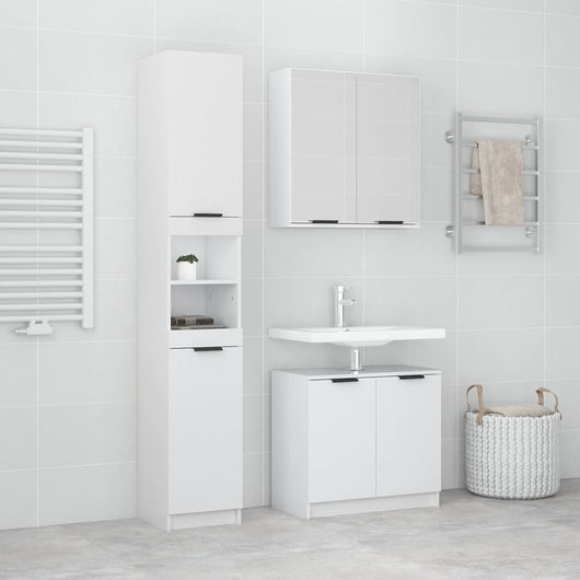 Set Mobili da Bagno 3 pz Bianco Lucido in Legno Multistrato 3115880