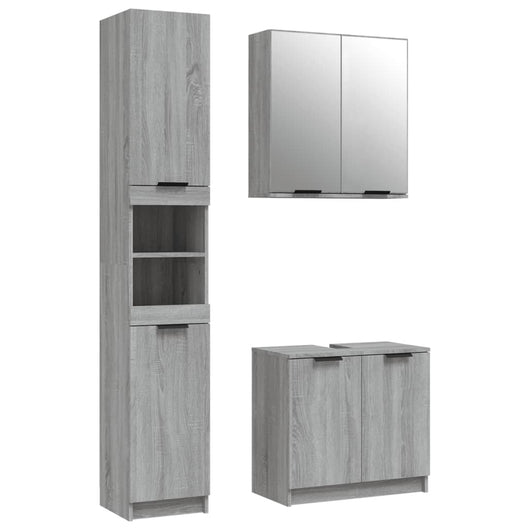 Set Mobili da Bagno 3 pz Grigio Sonoma in Legno Multistrato cod mxl 12664