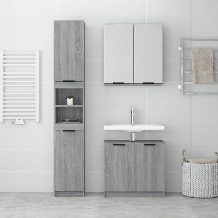 Set Mobili da Bagno 3 pz Grigio Sonoma in Legno Multistrato cod mxl 12664