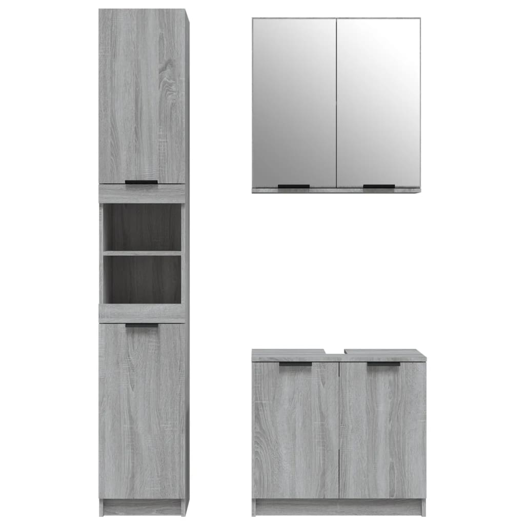 Set Mobili da Bagno 3 pz Grigio Sonoma in Legno Multistrato cod mxl 12664