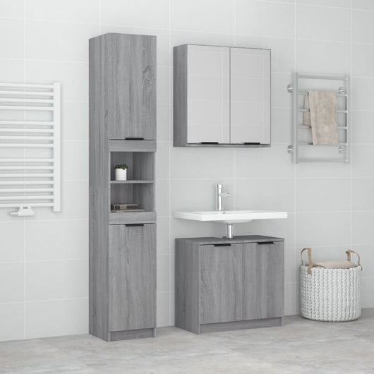 Set Mobili da Bagno 3 pz Grigio Sonoma in Legno Multistrato cod mxl 12664