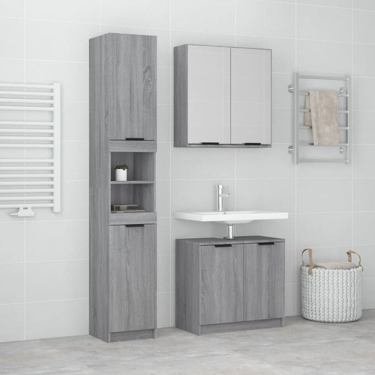 Set Mobili da Bagno 3 pz Grigio Sonoma in Legno Multistrato cod mxl 12664